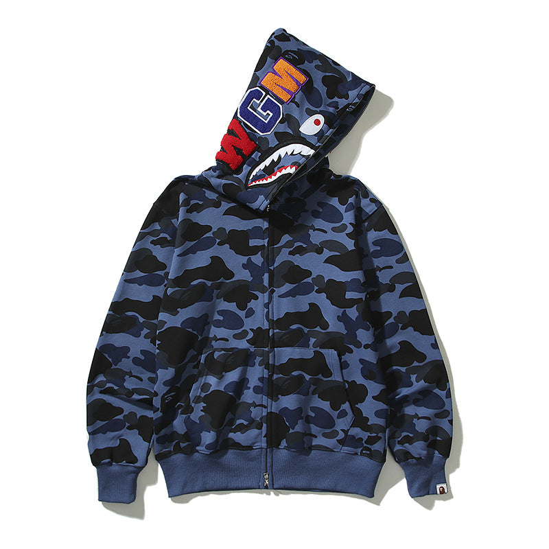 BAPE Shark Camo Print Full Zip Streetwear Hoodie Unisex