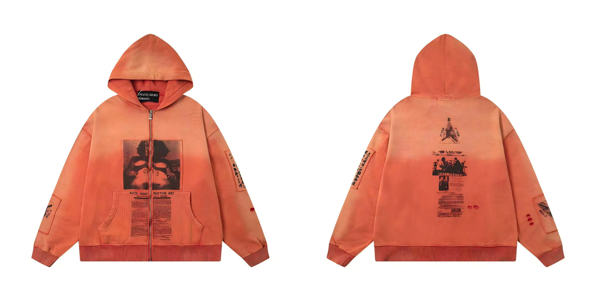 ERD Distressed Washed Vintage Full Zip Hoodie Jacket Unisex