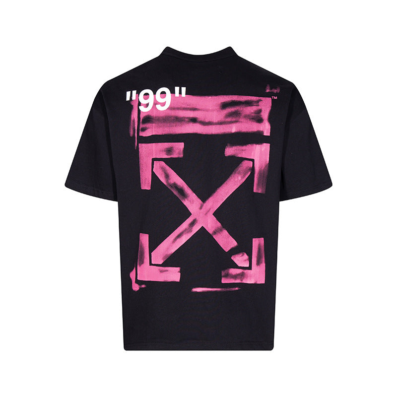 Tape Arrow Graphic Print Streetwear Crew Neck Short Sleeve T Shirt