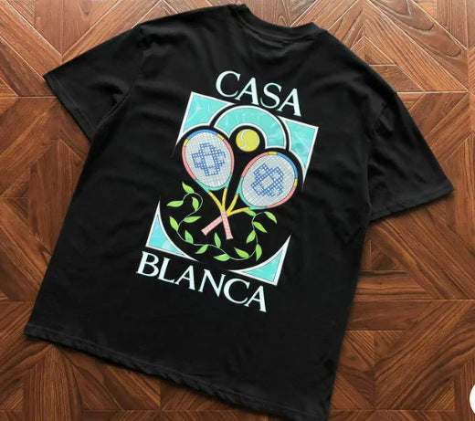 Casablanca Vintage Logo Print Loose Short Sleeve T Shirt Unisex Y2K