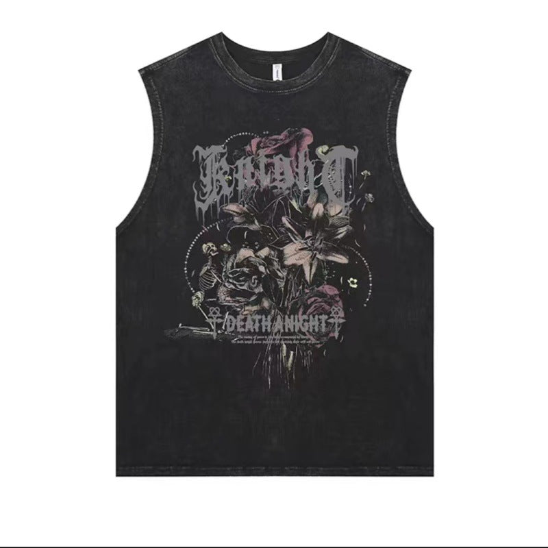 Vintage Washed Graphic Tank Top Mens Cotton Sleeveless Sports Vest