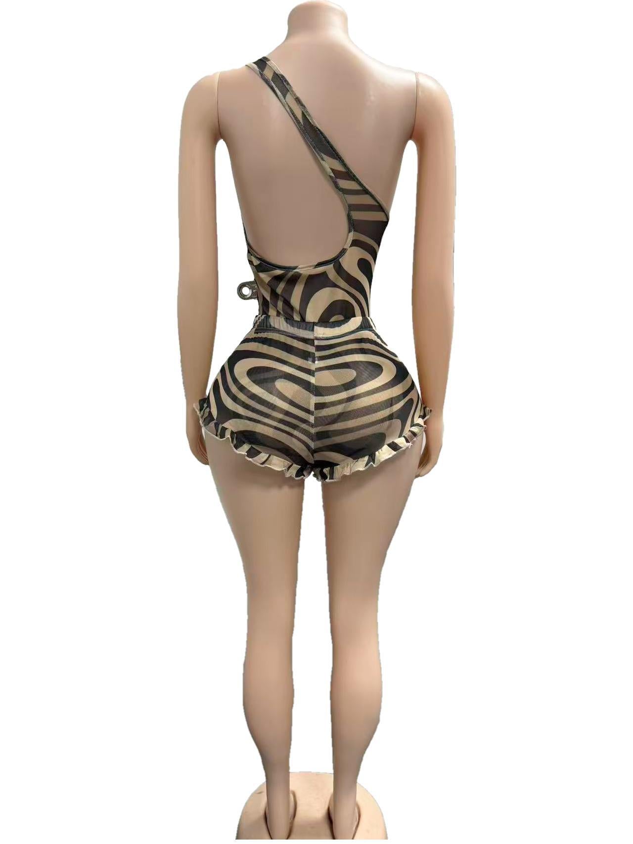 Zebra Print Sleeveless Bodycon Romper Shorts Women Club Outfit