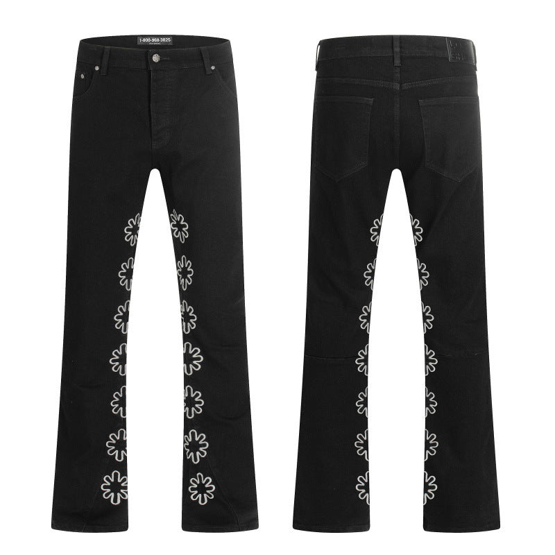 LOSTSHDWS Floral-Embroidered Flared-Hem Jeans