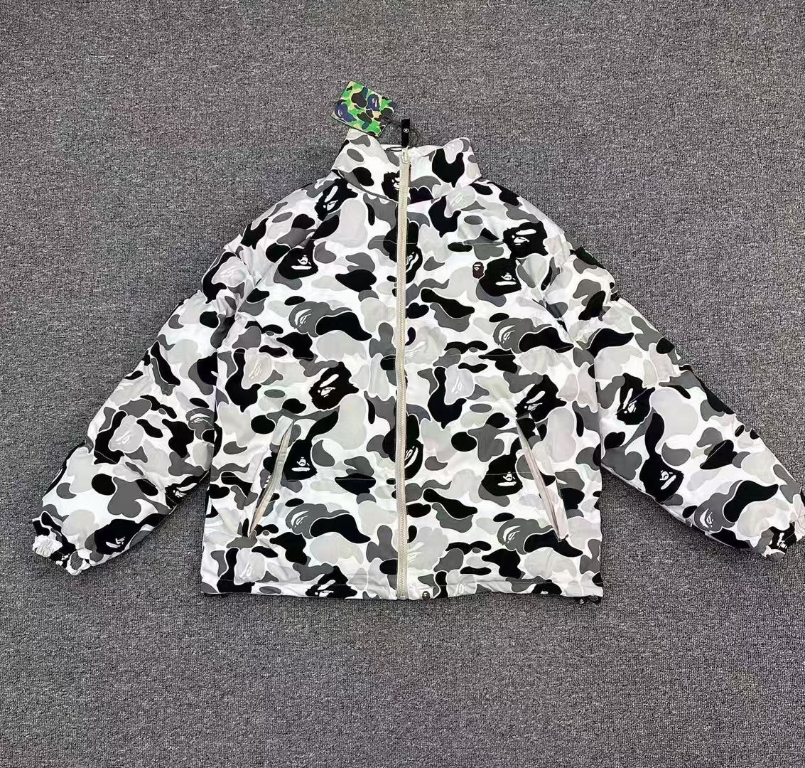 BAPE ABC Camo Reversible Puffer Jacket Stand Collar Zip Coat
