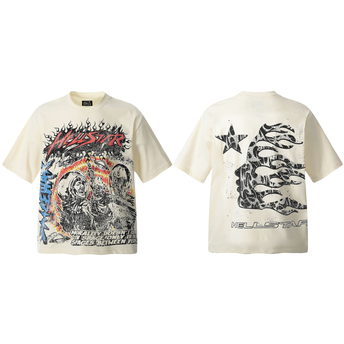 Hellstar Multi‑Graphic Vintage Washed Oversized Tee Streetwear