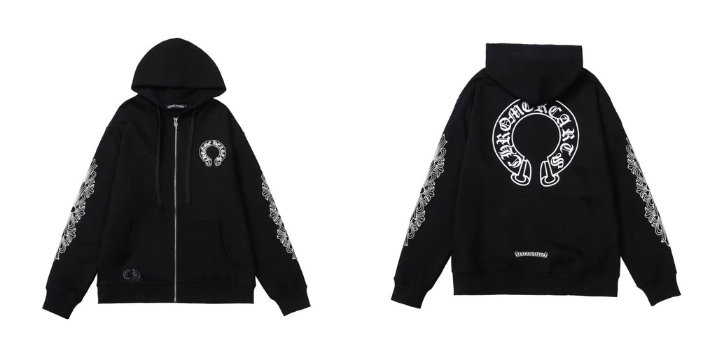Chrome Hearts Horseshoe Sanskrit Cross Zip Up Hoodie Streetwear Unisex