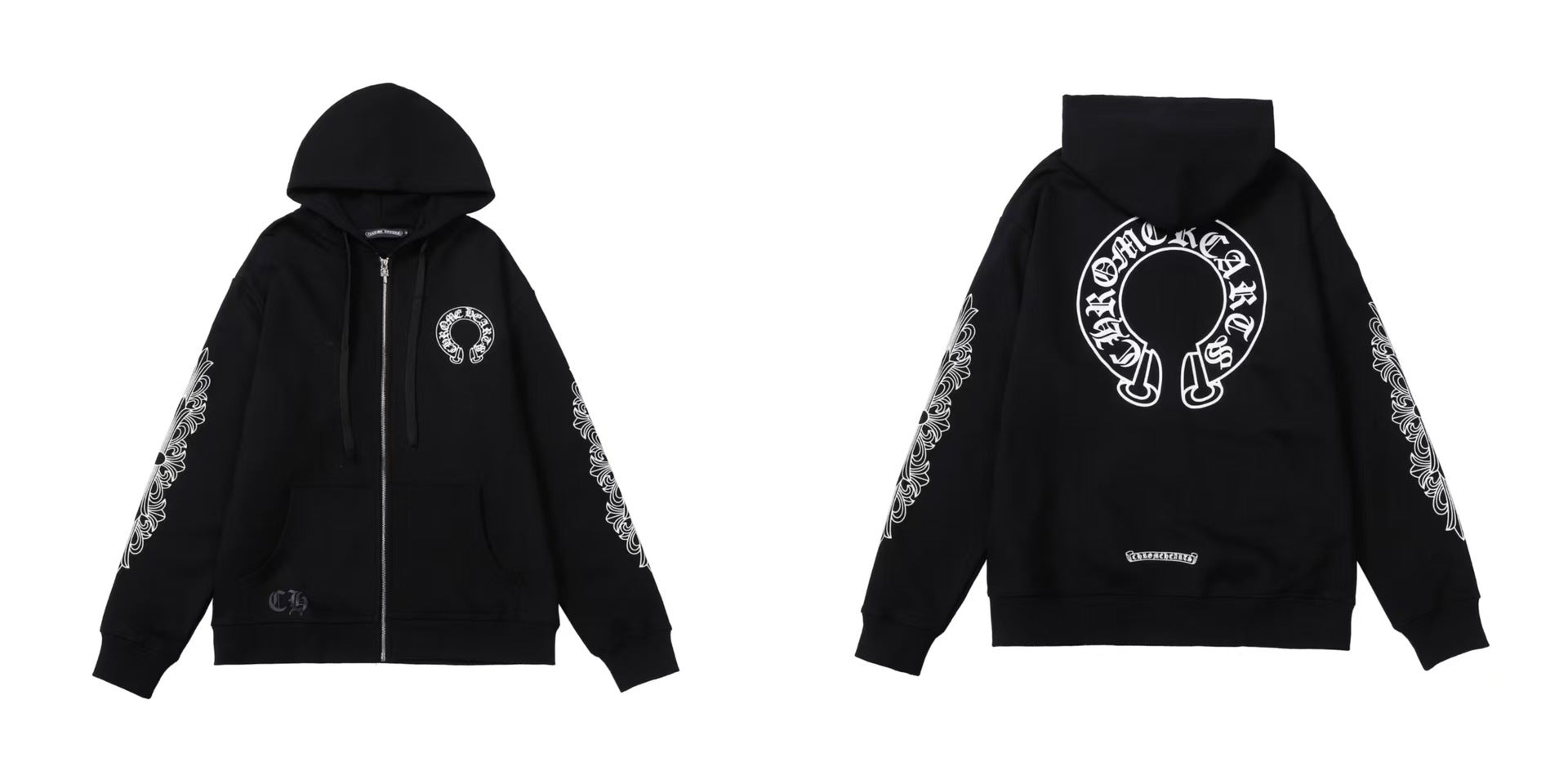 Chrome Hearts Horseshoe Sanskrit Cross Zip Up Hoodie Streetwear Unisex