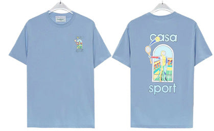 Casablanca Tennis Graphic T-Shirt Loose Oversized Short Sleeve Tee