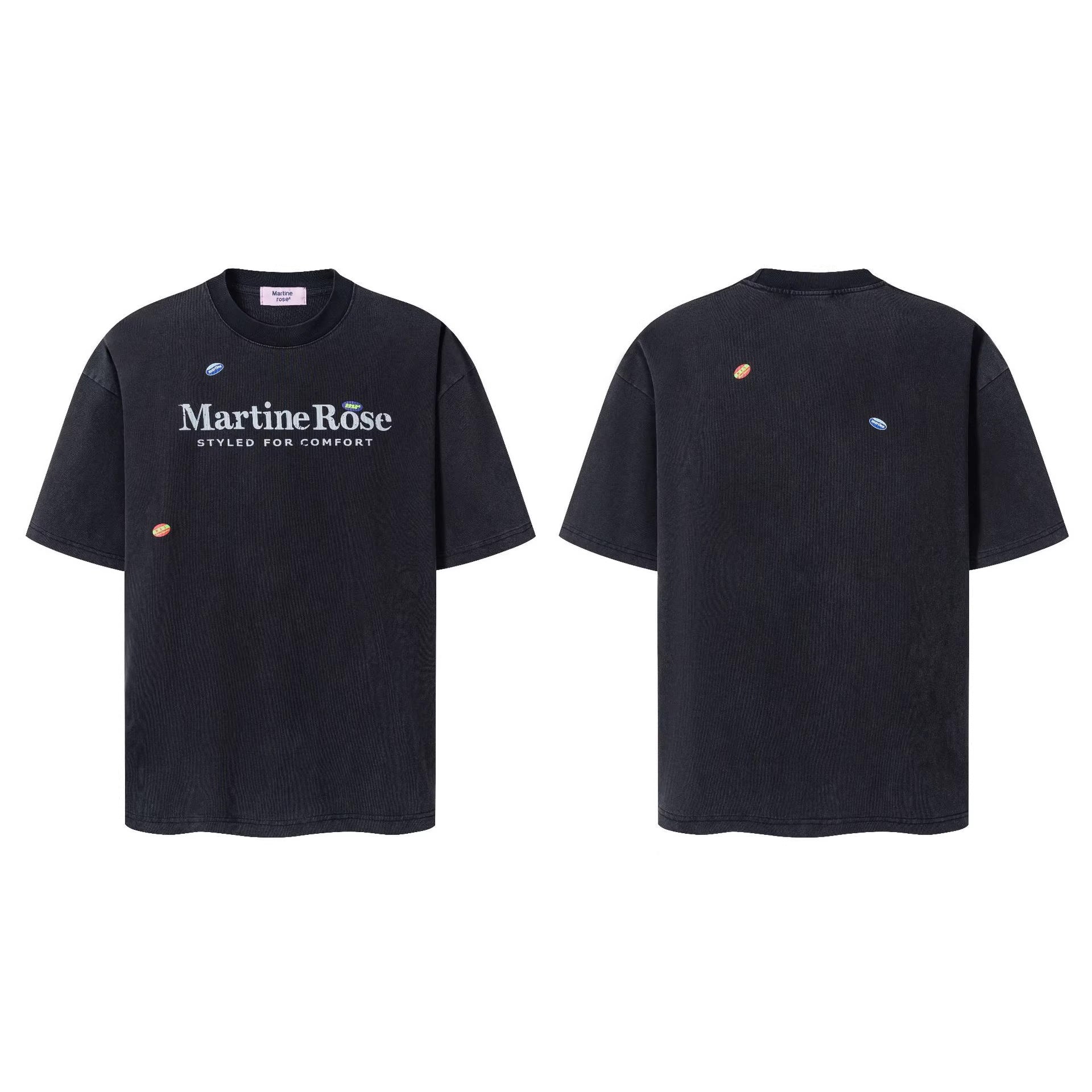Martine Rose Washed Vintage Letter Print Crew Neck Short Sleeve T Shirt