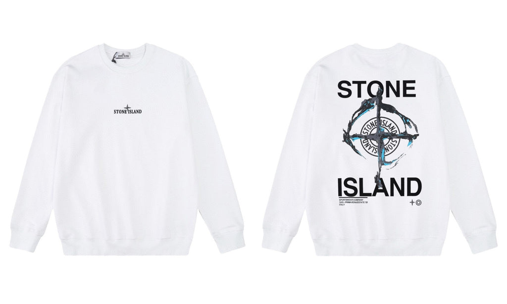 Stone Island Compass Print Crewneck Sweatshirt Men Autumn Pullover