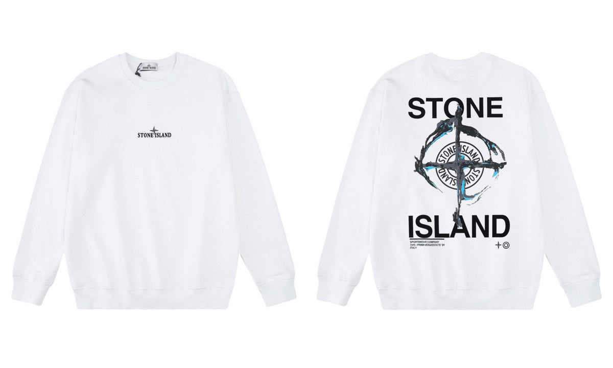 Stone Island Compass Print Crewneck Sweatshirt Men Autumn Pullover