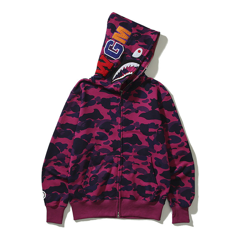 BAPE Shark Camo Print Full Zip Streetwear Hoodie Unisex