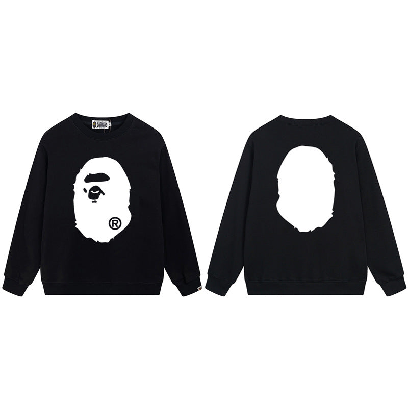 Bape Arch Letter Shark Ape Head Washed Oversized Crewneck Streetwear