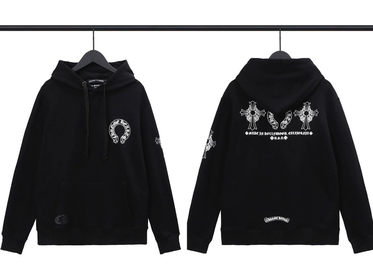 Chrome Hearts Horseshoe Cross Hoodie Goth Streetwear Graphic Pullover