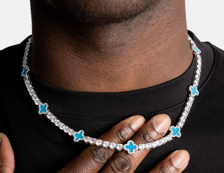 Iced Four Leaf Clover Tennis Chain Necklace