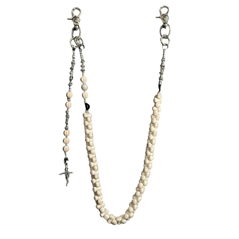 Vintage Skull Cross Beaded Pant Chain