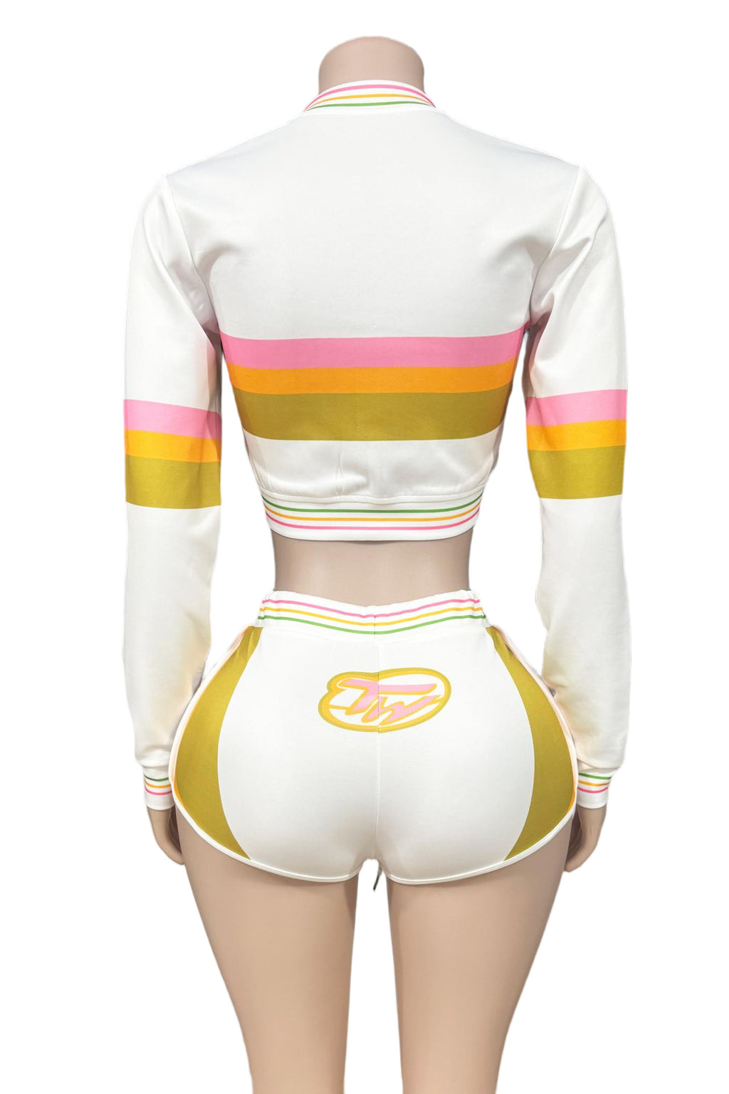 Twiley TM Color Block Zip Up Crop Jacket Shorts 2 Piece Set Women