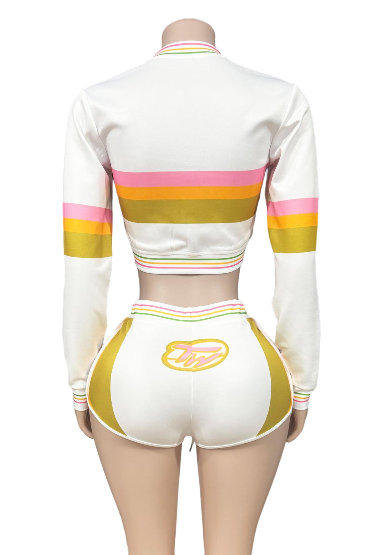 Twiley TM Color Block Zip Up Crop Jacket Shorts 2 Piece Set Women