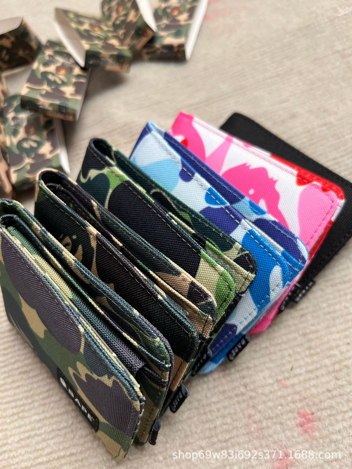 BAPE Camo Ape Head Bifold Wallet Mini Multi Color Canvas Card Holder