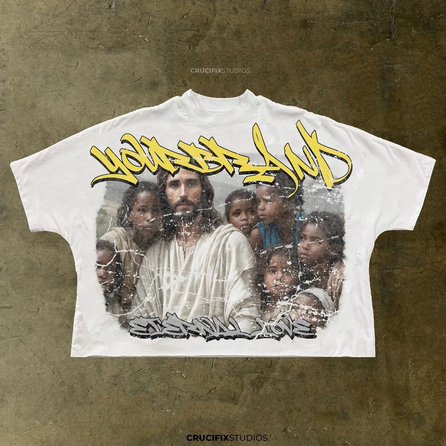 Ukiyo Infamouss Style Vintage Zeitungs-Grafik Oversized Baumwoll-T-Shirt