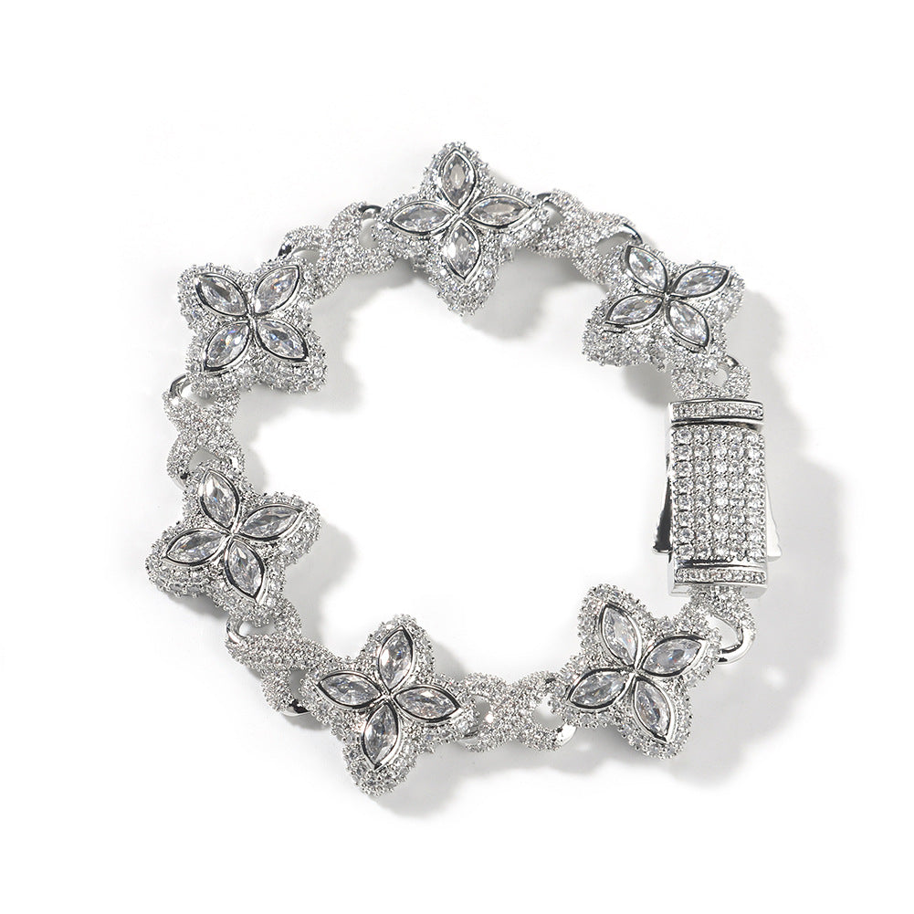Iced Out Four Leaf Clover 5A Color Zircon Hip Hop Bracelet For