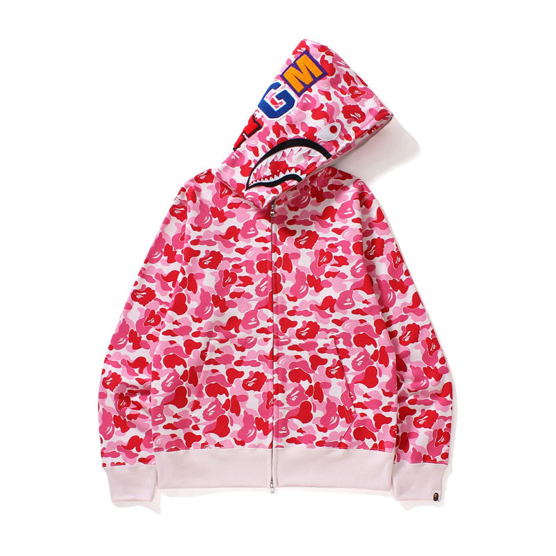 BAPE Shark Camo Print Full Zip Embroidery Streetwear Hoodie Unisex