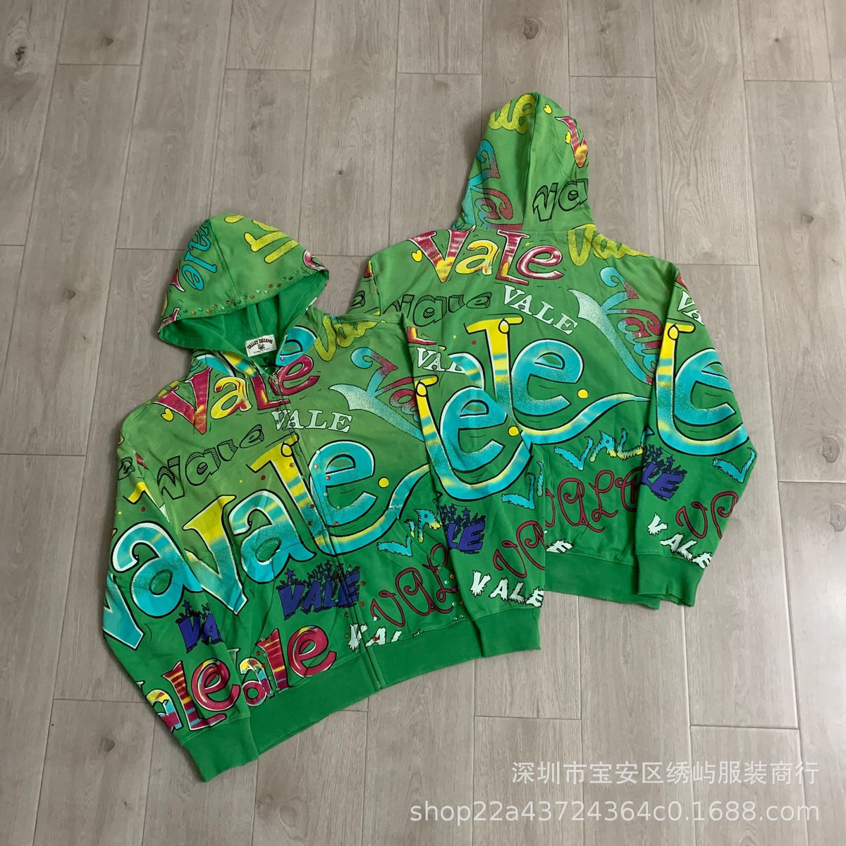 Valley Dreams Graphic Zip Up Hoodie Rhinestone Vintage Street Jacket