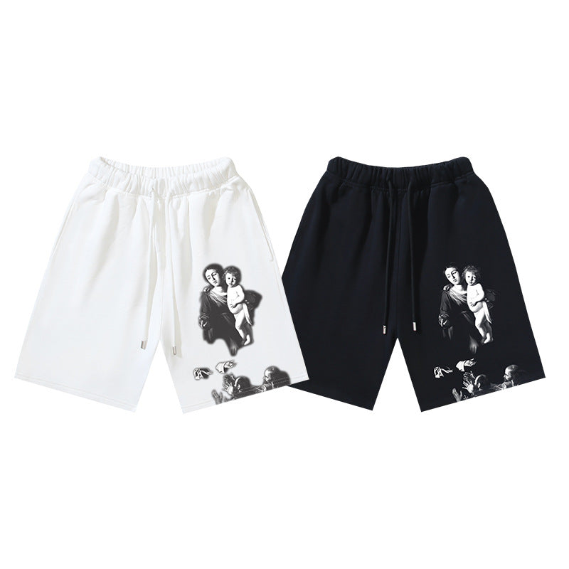 Off White Virgin Mary Graphic Relax Fit Casual Shorts Unisex