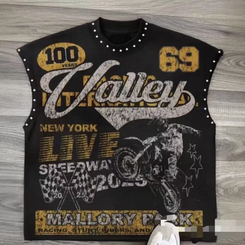 Vintage Multi Graphic Rivet Sleeveless Crop Tank Top