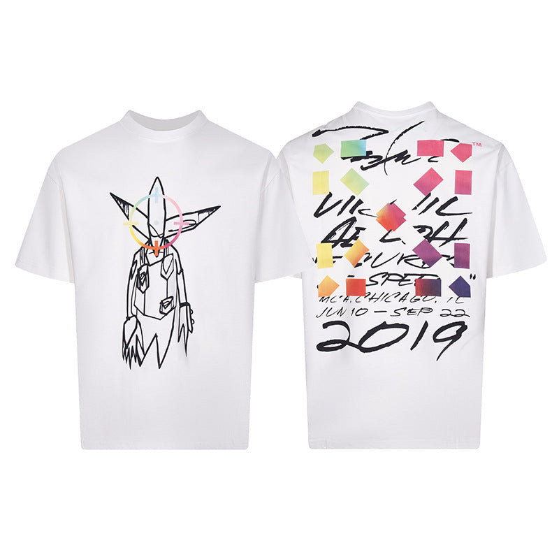 Tape Arrow Graphic Print Streetwear Crew Neck Short Sleeve T Shirt