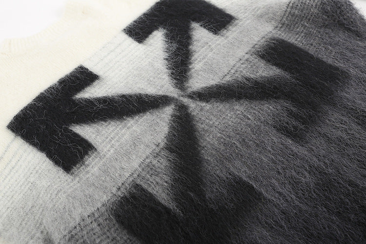 Gradient Dye Arrow Graphic Crew Neck Knit Sweater