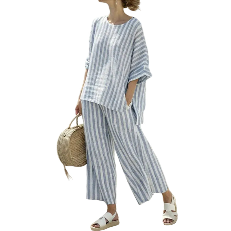 Women Boho Striped Plus Size Loose Kaftan Beach Set