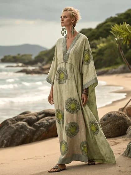 Women Boho Diagonal Striped Off Shoulder Loose Kaftan Maxi Beach Dress