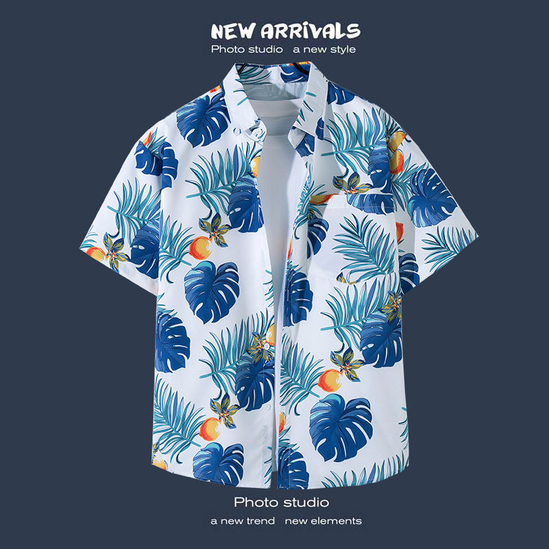 Mens Vintage Tropical Hawaiian Floral Loose Short Sleeve Beach Shirt