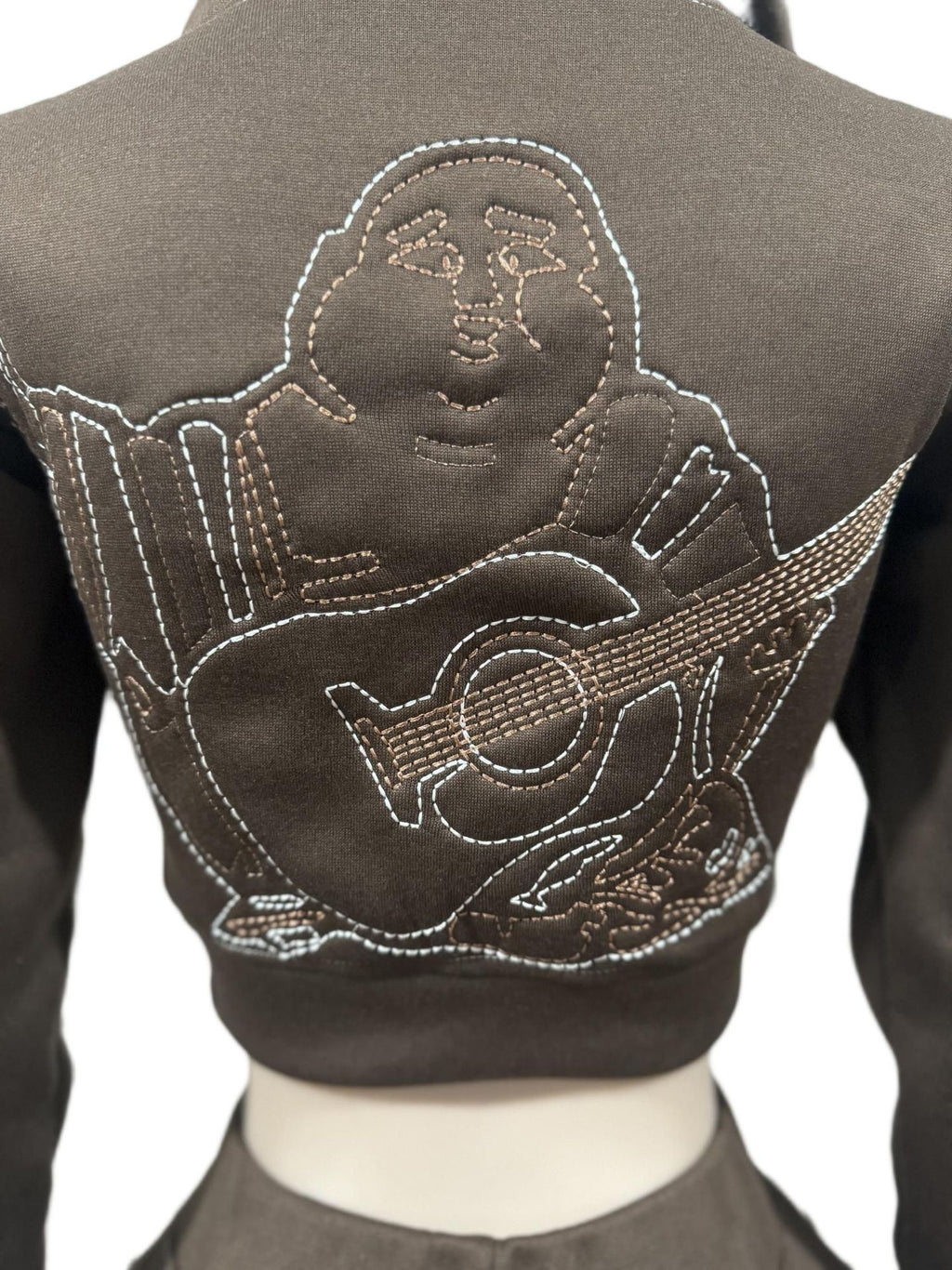True Religion Stitch Embroidered Zip Crop Hoodie Flare Pants Tracksuit Set
