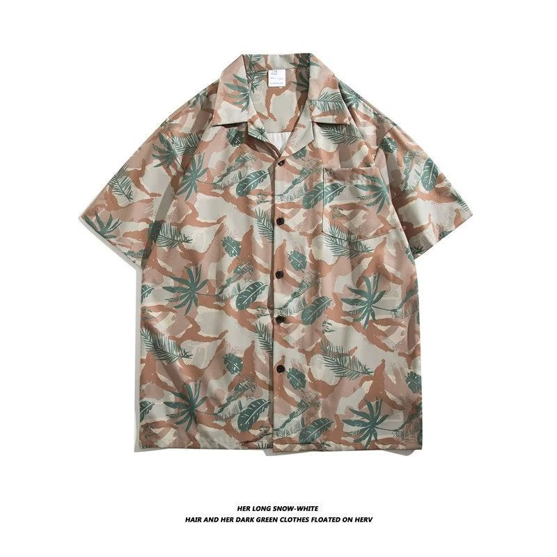 Unisex Vintage Camp Collar Tropical Floral Loose Beach Vacation Shirt 1301-1341