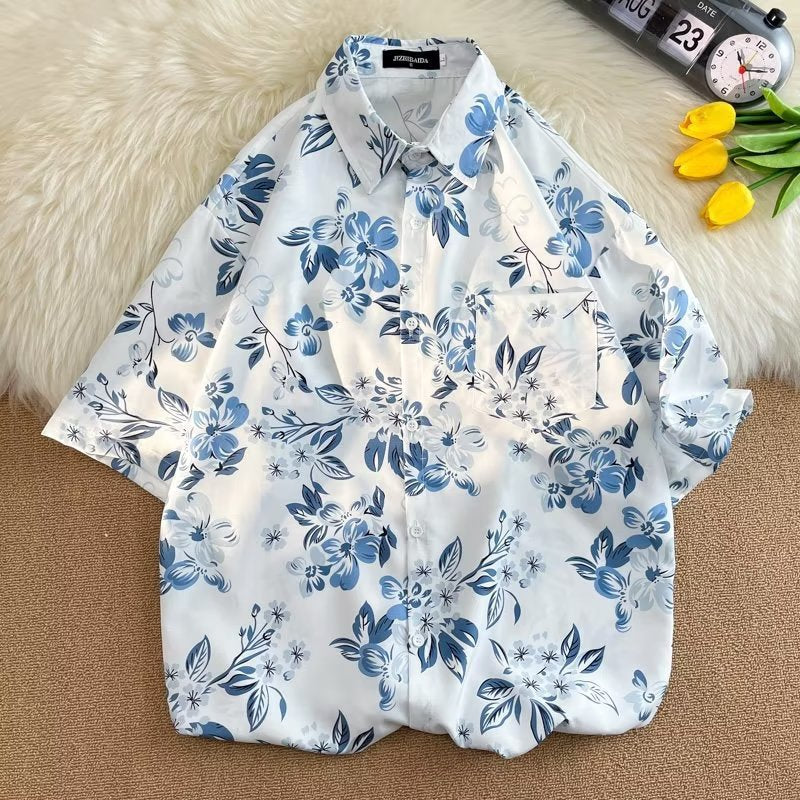 Mens Tropical Hawaiian Floral Loose Short Sleeve Summer Shirt 8002-8034