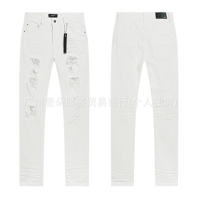 Amiri Distressed Splash‑Ink Stretch Slim Tapered Denim Jeans Unisex