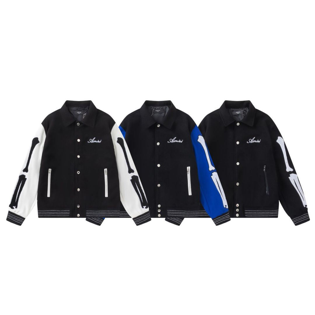 Amiri Bone Towel Embroidery Collared Varsity Jacket Unisex