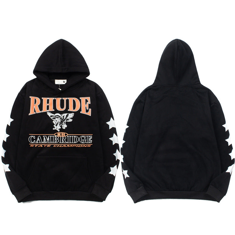 Rhude Vintage Eagle Flame Print Hoodie Retro Streetwear Loose Pullover