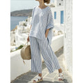 Women Boho Striped Plus Size Loose Kaftan Beach Set