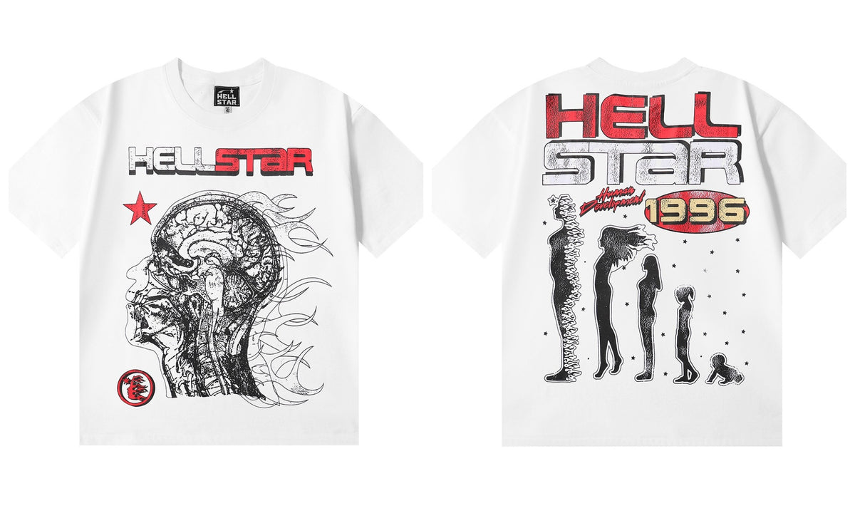 Hellstar Series Vintage Graphic Print Loose Unisex Streetwear T-Shirt