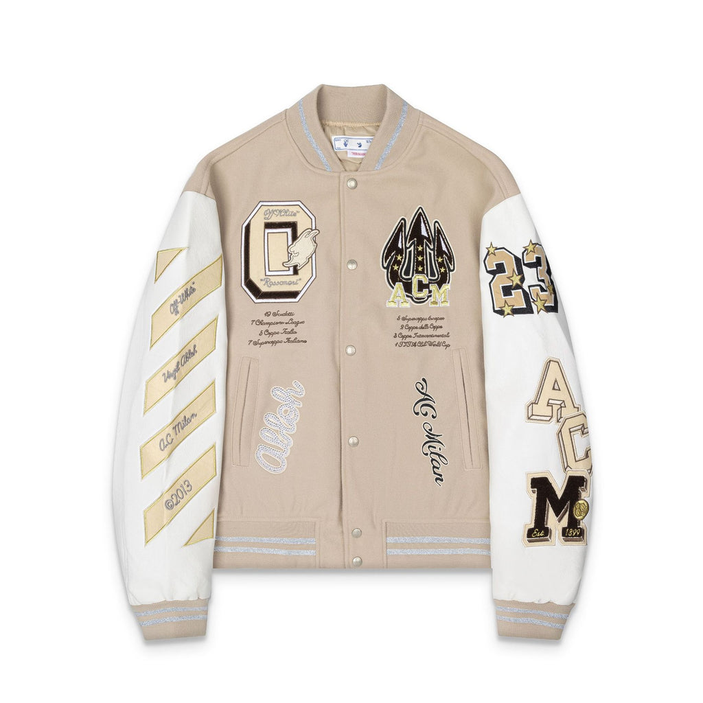 Off White Badge Embroidery Varsity Jacket Unisex