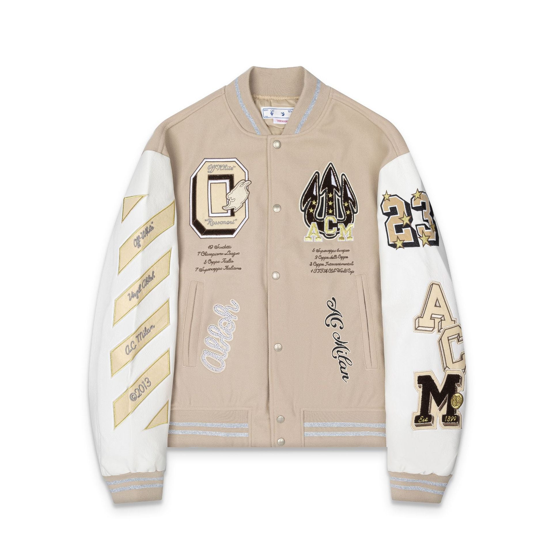 Off White Badge Embroidery Varsity Jacket Unisex