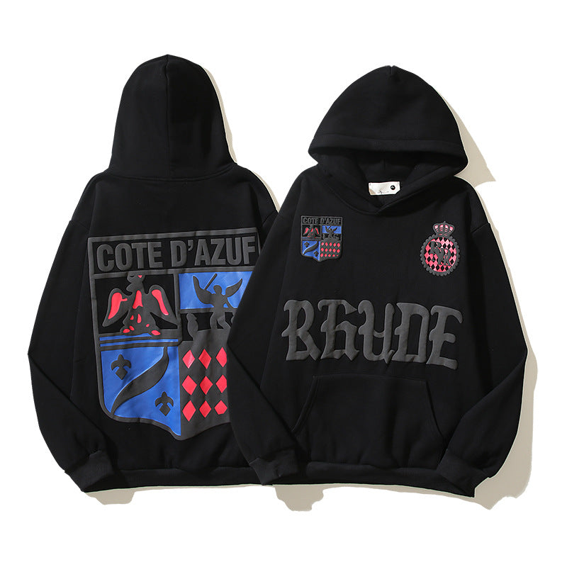 Rhude Vintage Eagle Flame Print Hoodie Retro Streetwear Loose Pullover