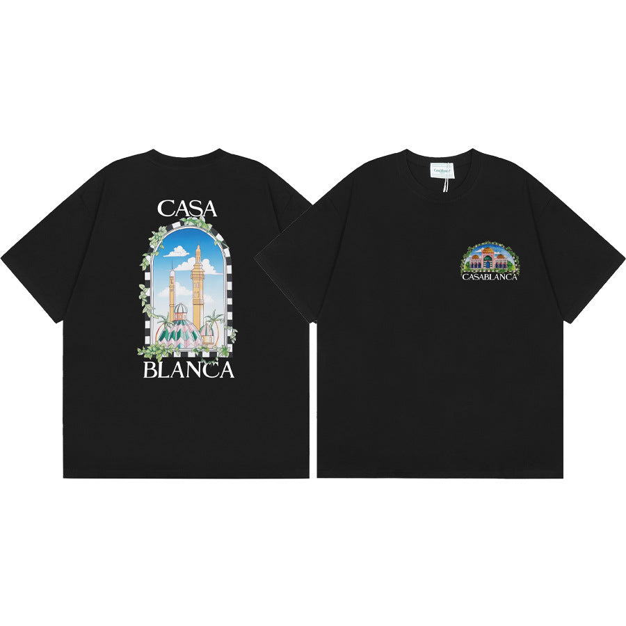 Casablanca Vintage Logo Print Loose Short Sleeve T Shirt Unisex Y2K