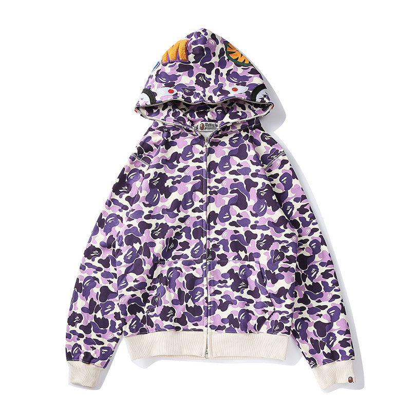 BAPE Shark Camo Print Full Zip Streetwear Hoodie Unisex