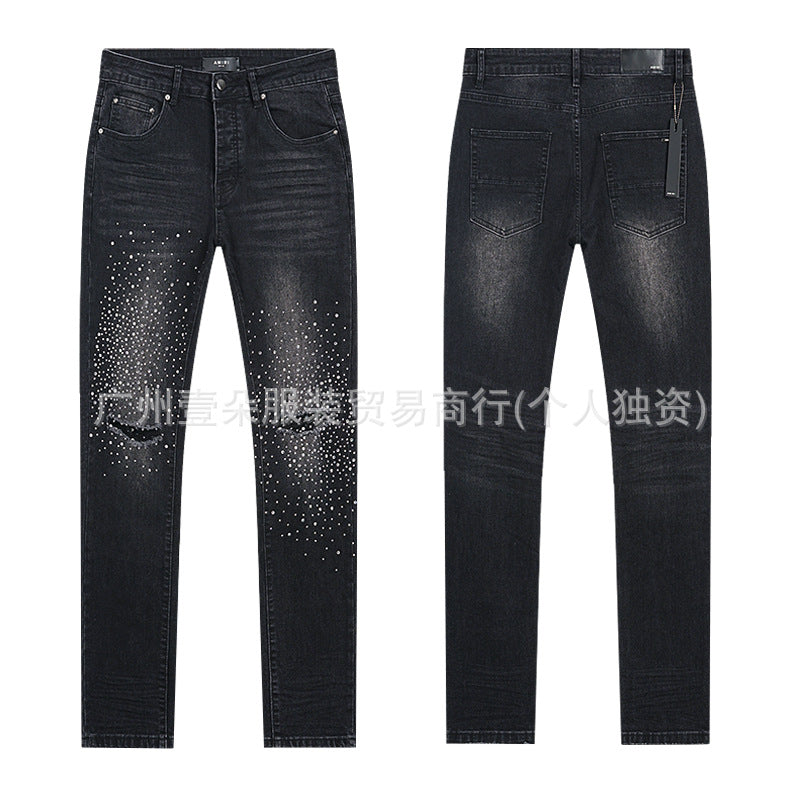 Amiri Washed Distressed Embroidered Slim Tapered Denim Jeans Unisex