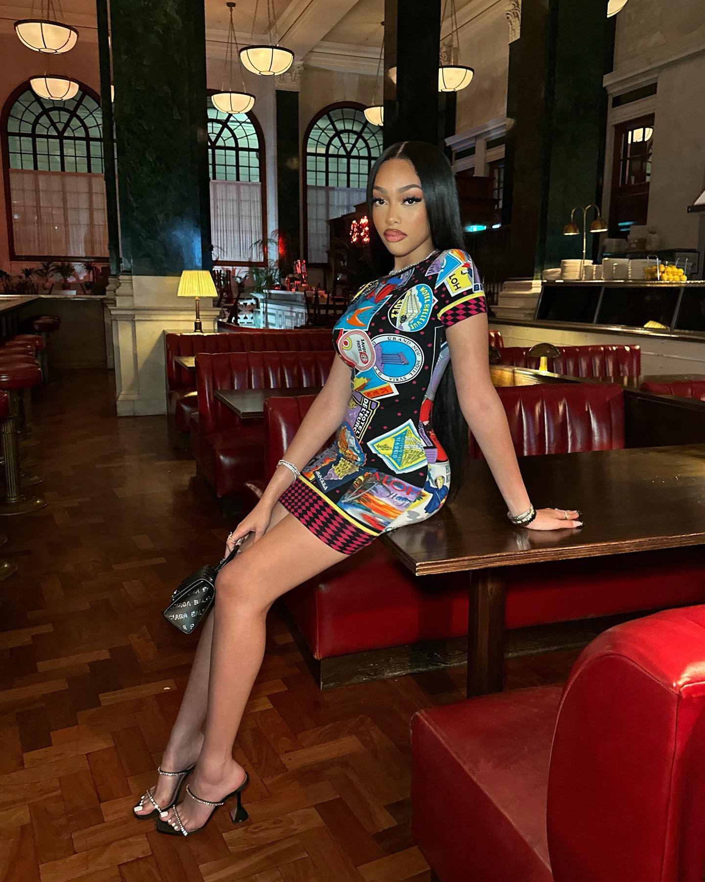 Versus Versace Travel Souvenir Collage Print Bodycon Mini Dress Women