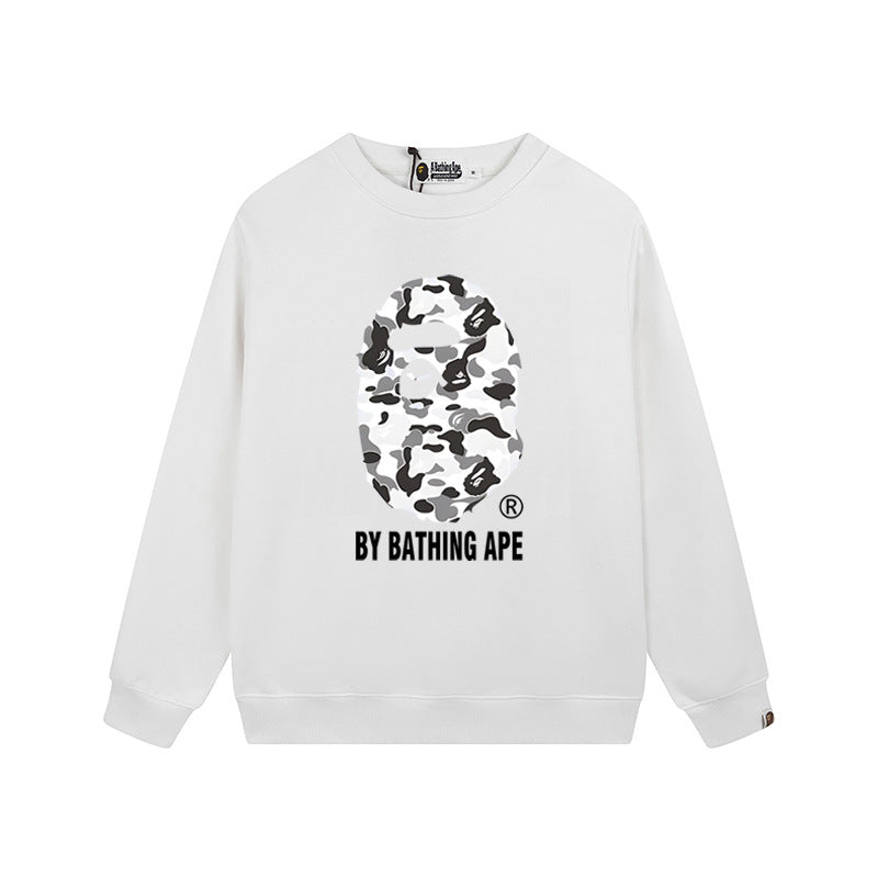 Bape Arch Letter Shark Ape Head Washed Oversized Crewneck Streetwear